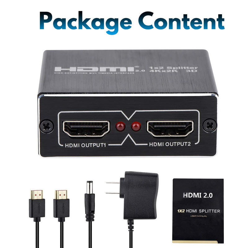[Australia - AusPower] - HDMI Splitter 1 in 2 Out, HDMI Splitter 1 to 2 Amplifier for Full HD HDMI 2.0 1080P/ 3D/ 4K for Xbox PS4 PS3 Fire Stick Roku Blu-Ray Player Apple TV HDTV Black 