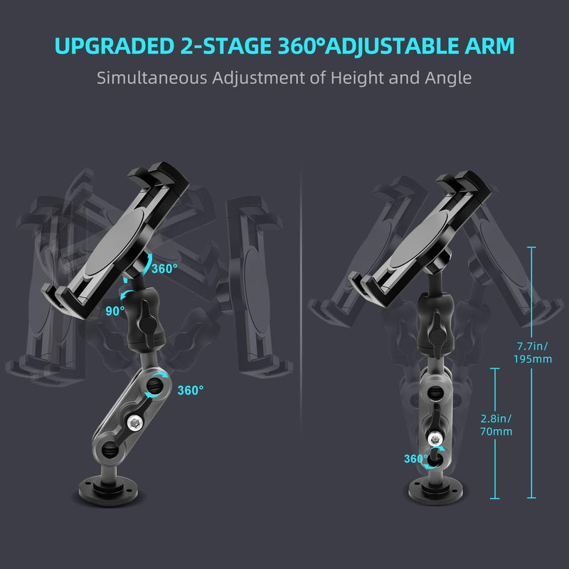 [Australia - AusPower] - Aluminum Heavy Duty Drill Base Tablet Holder Car Mount Dashboard, 360° Adjustable 2-Stage Stand for 4.7-12.9" iPad Pro/Air/Mini/Samsung Galaxy Tab, for Car Truck Wall Desk Commercial Vehicle 