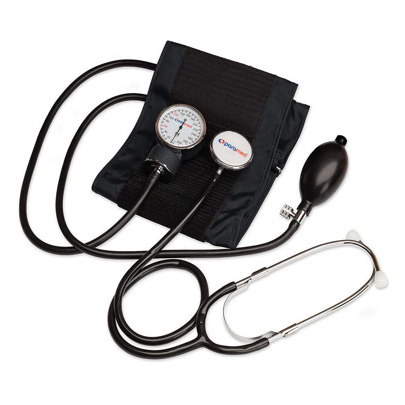 [Australia - AusPower] - PARAMED Aneroid Sphygmomanometer with Stethoscope – Manual Blood Pressure Cuff with Universal Cuff 8.7-16.5" and D-Ring – Carrying Case in The kit – Black 