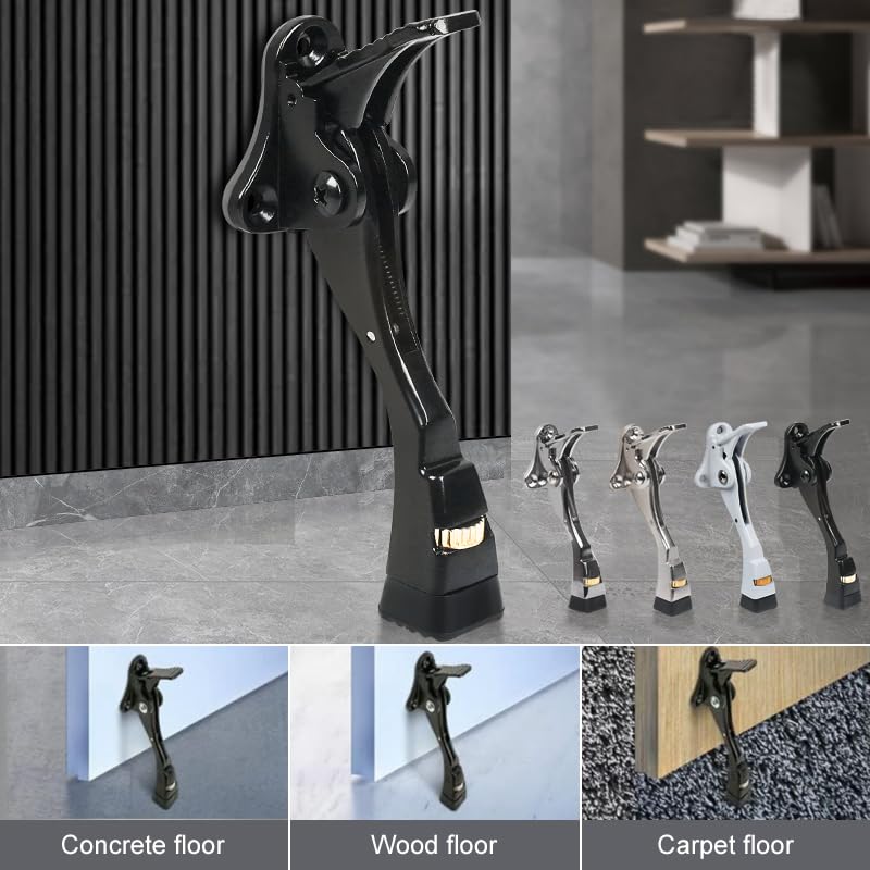 [Australia - AusPower] - Black Kick Down Door Stoppers for Bottom of Door, Heavy Duty Kickdown Door Stop, Adjustable Door Stoppers, One Touch Kick Down Stopper (4 Inch x 1 Pack) Black 4 inch x 1pack 
