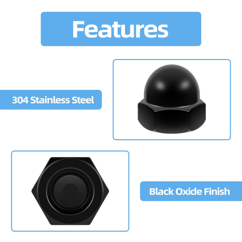 [Australia - AusPower] - #6-32 Hex Head Acorn Cap Nuts, 304 Stainless Steel 18-8 Black Coating Acorn Nuts, Hex Drive, Black Finish, 50 PCS #6-32 