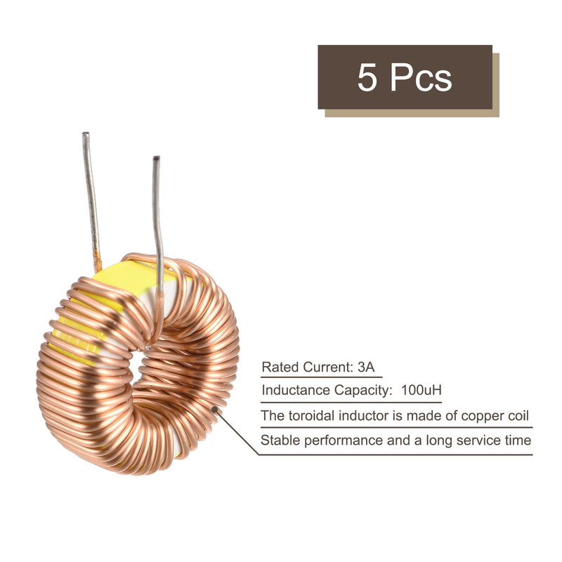 sourcing map Toroid Inductance Copper Coils Magnetic Inductance 100uH 3A for DIY Circuit Board Pack of 5