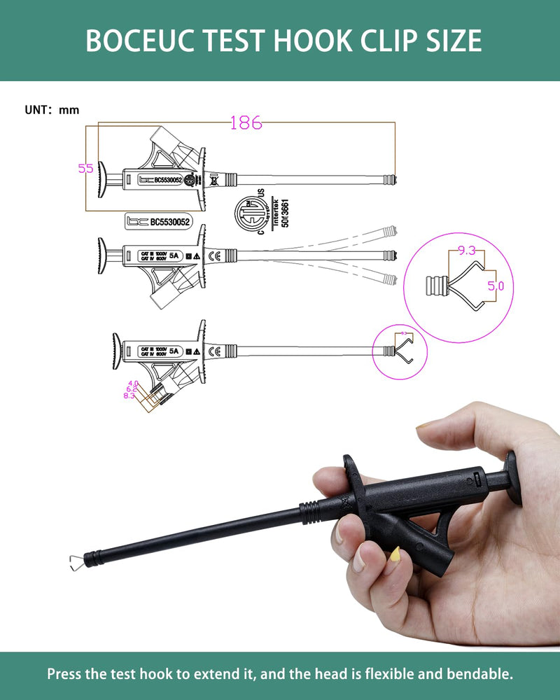 [Australia - AusPower] - Flexible Test Hook Clamp, Heavy Duty Test Hook Clips with 4mm Banana Socket for Automotive Power Electrical Test 