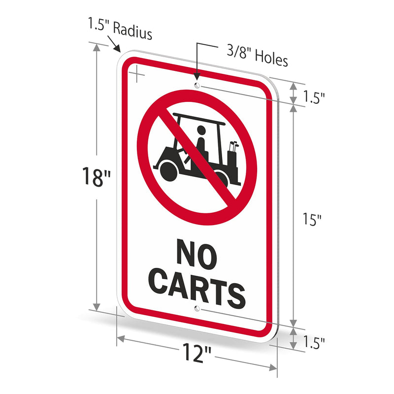 SmartSign - K-8348-AL-12x18 "No Carts" Golf Course Sign | 12" x 18" Aluminum Black/Red on White