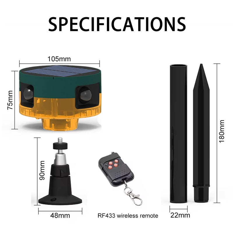 [Australia - AusPower] - Solar Outdoor Motion Sensor Alarm: Dog Barking&Gunshot Sound, 129db Loud Siren,Support Recording, 13 Kinds of Sound Strobe Light Model A 1 Pack 