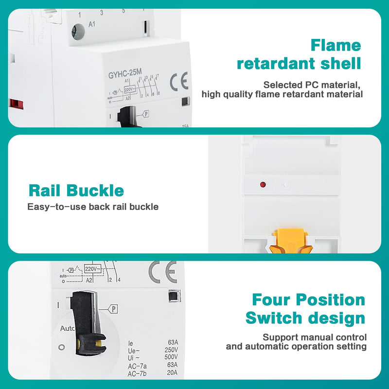 Contactor 400V 3 Phase 4 Wire AC Contactor AC Household Contactor 4P 25A 4NO | Ultra-quiet and highly efficient flame retardant. Manual automatic model for industrial applications such as metallurgy