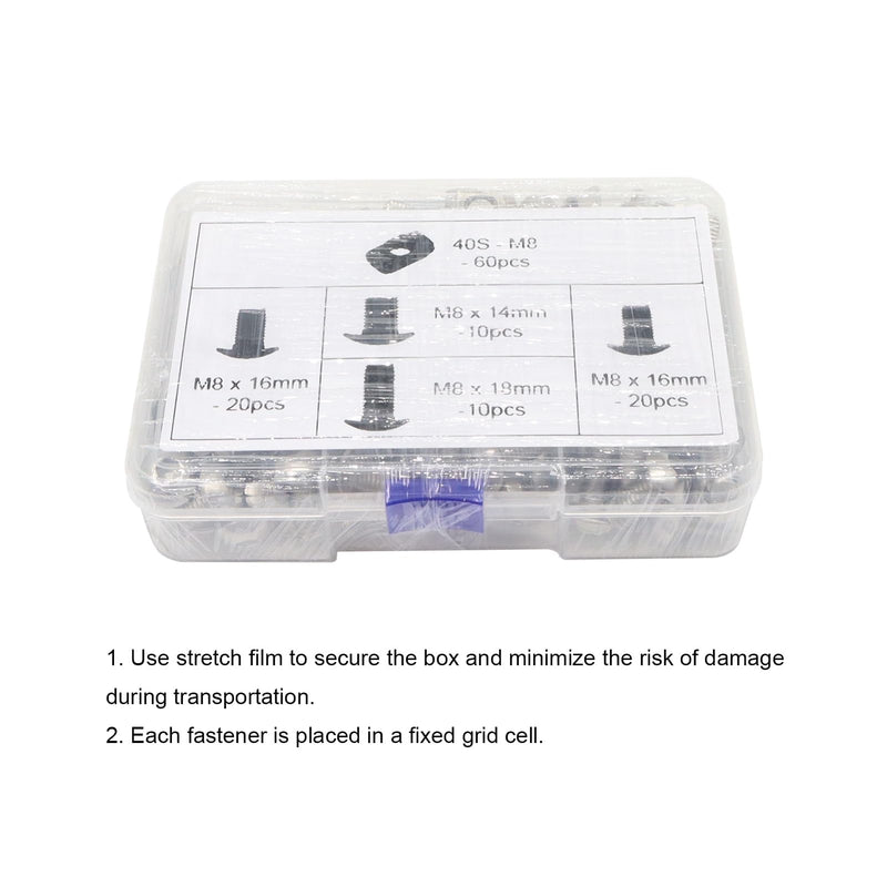 [Australia - AusPower] - 120Pcs 4040 Aluminum Extrusion Hardware Kit - M8 T Slot Nuts & Bolts 10Pcs M8x14, 40 M8x16, 10 M8x18, 60Pcs 40 Series M8 Drop-in T Nuts, Compatible with 4040 4080 Extrusion Accessories 