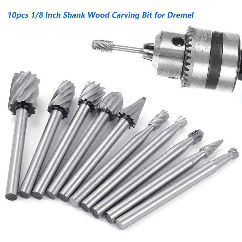 [Australia - AusPower] - Saipor 10 Pieces 3 mm Shank Rotary Burr HSS Milling Cutter Set Wood for Dremel Multifunctional Tool and 5 Pieces 6 mm Shank Rasp Cutter Wood Milling Cutter Suitable for Drill 