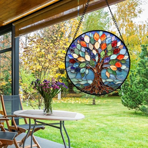 Colorful Tree of Life Stained Glass Window Hanging Suncatcher Gifts 6.3" Colorful 6.3x6.3 IN