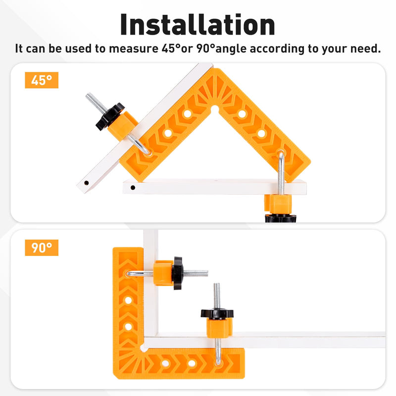 HARFINGTON 2Pcs Corner Clamp 90 Degree 8" Right Angle Clamp for Woodworking, ABS Plastic Positioning Square Tool for Picture Frame Box Cabinets Drawers, Yellow 8"