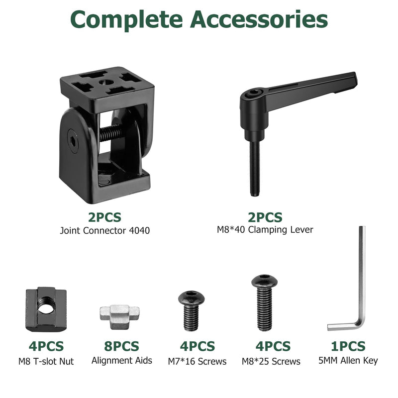 JiGiU 2PCS Angle Connector Joint Connector 4040 Nut 8 Flexible Hinge 180° Rotation Range with Clamping Lever Zinc Alloy Joint Connector for 4040 EU Standard Aluminum Extrusion Profile-Black Black 2