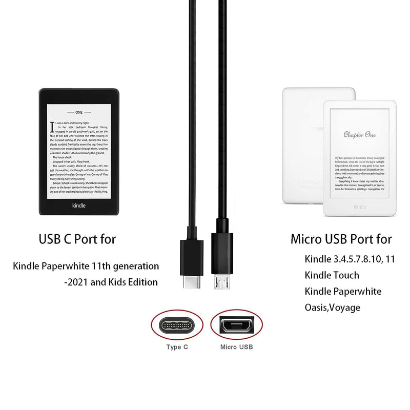 [Australia - AusPower] - 6Ft Fast Charger Fit for Kindle E-Reader 2 3 4 5 6 7 8 9 10 11,All Kindle Paperwhite,Oasis,Voyage,Kindle Touch,DX,Keyboard,Kids Edition(with 6Ft Micro USB & USB C) 