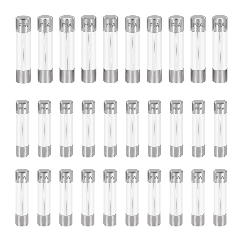 [Australia - AusPower] - 24 Values 250V Fast Blow Glass Fuses Assortment Kit 0.5A 1A 2A 3A 4A 5A 6A 7A 8A 10A 15A 20A 5X20MM 6X30MM 0.5 1 2 3 4 5 6 7 8 10 15 20 Amp 250 Volt Quick Tube Fuse Set 