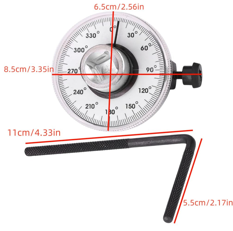 [Australia - AusPower] - BYOBYO 1/2 Inch Drive Torque Angle Gauge, Silver 360 Degree Adjustable Car Gauge Tool Drive Angle Torsion Wrench Measure for Chassis Components 