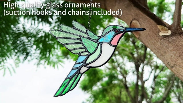 2 Pcs Hummingbird Stained Glass Window Hanging Suncatchers,Gifts for Women