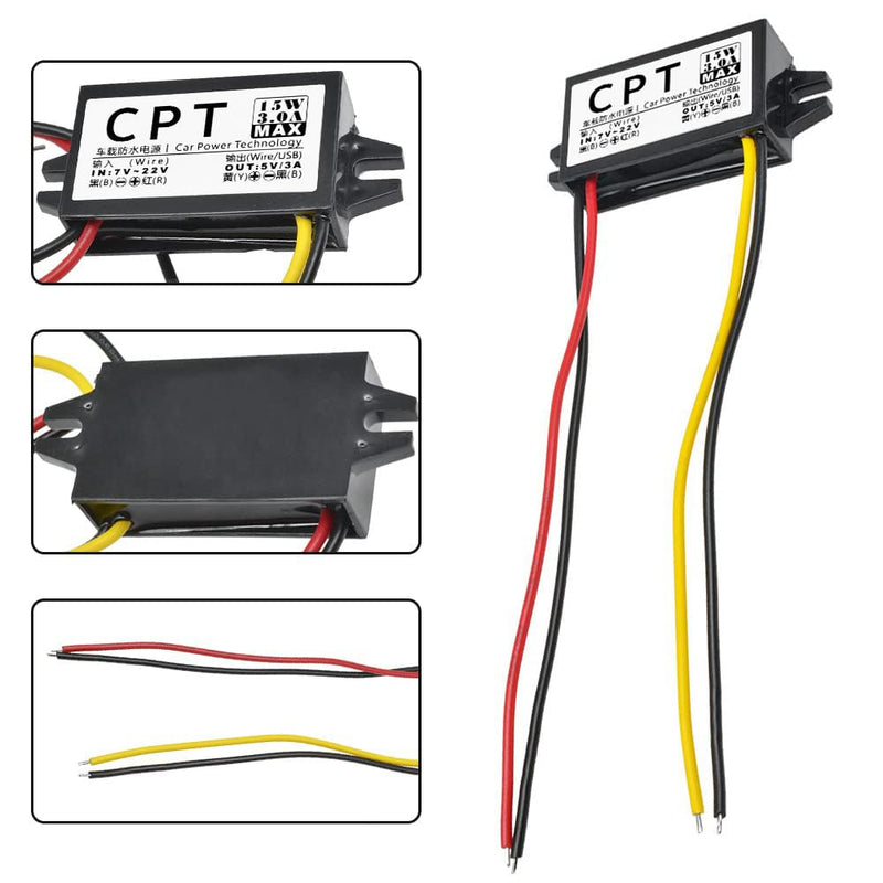 [Australia - AusPower] - 12V to USB, 12V to 5V USB Adapter, DC Buck Converter Module 3A 15W DC to DC Car Power Converter Adapter Low Heat Car Protection 1 Items 