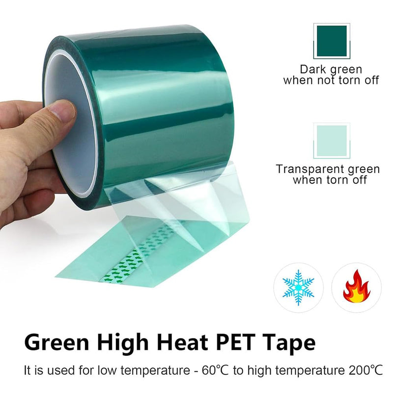 0.05 ×10mm × 108FT PET High-Temperature Green Tape – Heat Transfer Tape for Heat Sublimation Press Vinyl - Easy Peel-Off Residue-Free, Electronics, Automotive & Industrial Use 0.05 ×10mm × 108FT