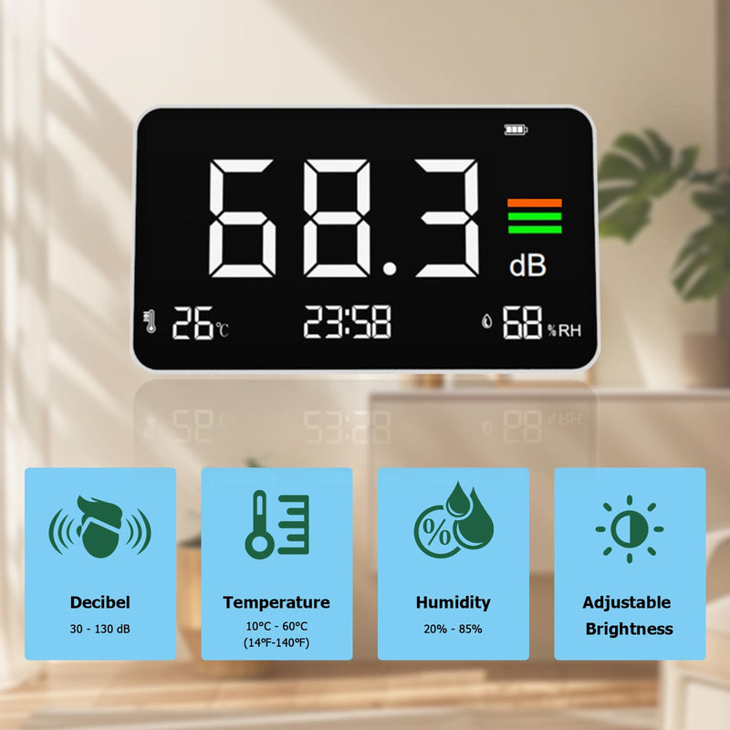 [Australia - AusPower] - Decibel Meter, 30-130 dB Sound Level Meter, Portable dB Meter with Port Type C, Temperature, Humidity, Sound Level Meter ℃/℉ 