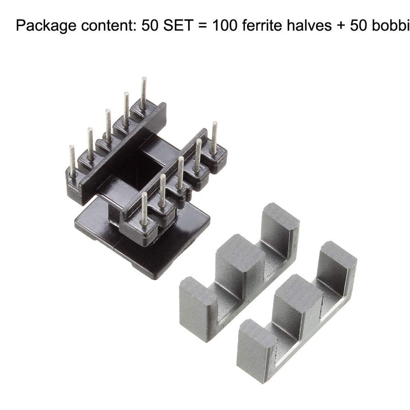 [Australia - AusPower] - uxcell 50 Sets EE16 5 with 5pin Transformer Bobbin PC40 Ferrite Core Vertical 100 Ferrite Halves and 50 Bobbin 