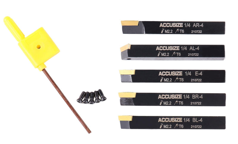 [Australia - AusPower] - Accusize Industrial Tools 1/4'' by 2'' Oal 5 Pc Indexable Turning Tool Set with Tcmt1.8(1.5) Carbide Inserts, 2380-5022 1/4 in 
