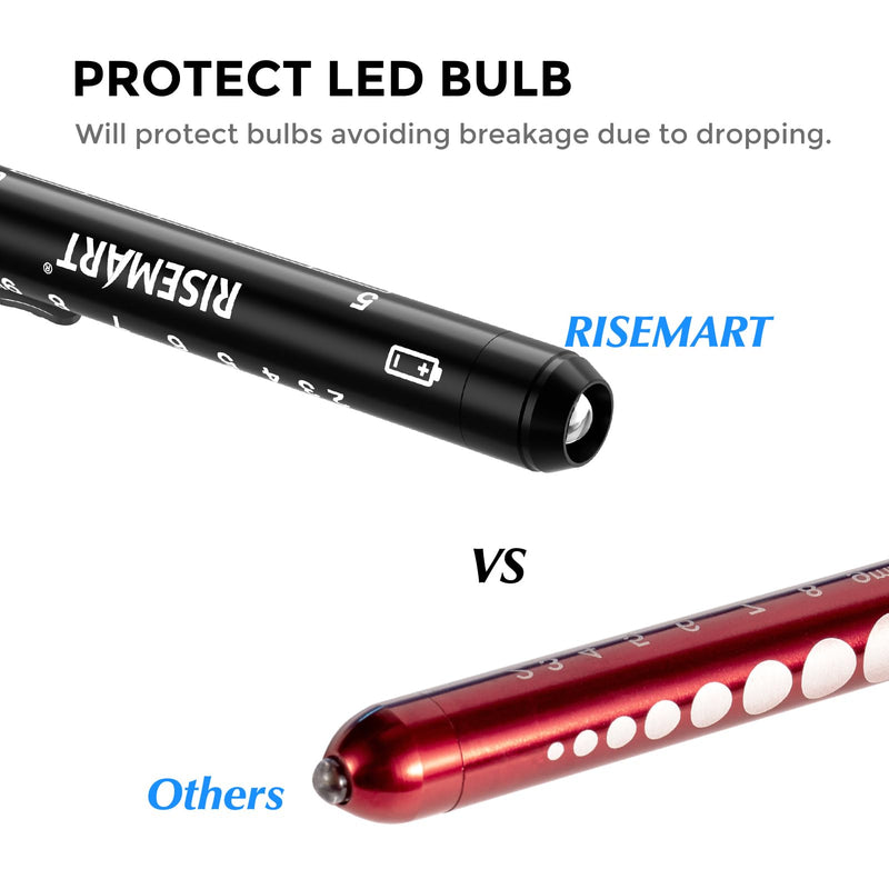 RISEMART Diagnostic Light, Pupil Light, 2 Pieces, Reusable LED Pen Lamp with Pocket Clip for Nurses, Doctors, Students, Pen Light, Dark Blue and Black