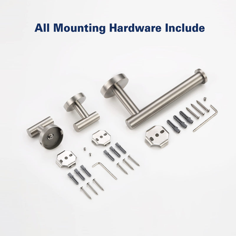 Bathroom Hardware Set, Premium Stainless Steel 3-Piece Include 5 Inch Toilet Paper Holders and 2 Towel Robe Holder Hook for Bathroom, Kitchen, Washroom Wall Mount Brushed Nickel