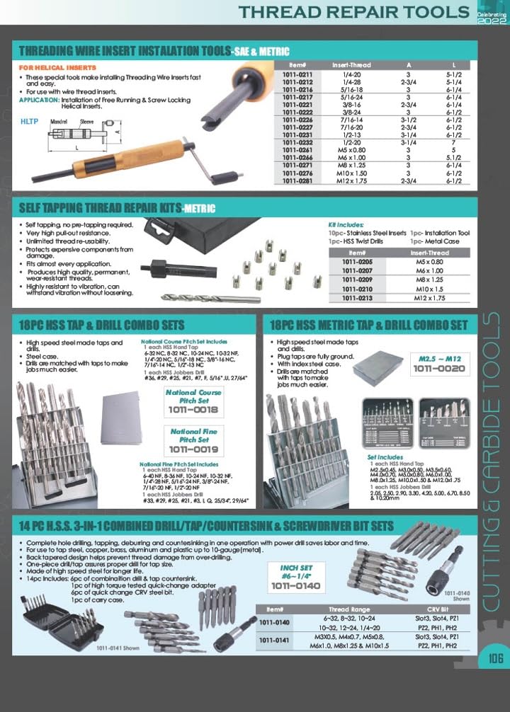 HHIP 1011-0081 31 Piece 1/4-20 Helical STI Thread Repair Kit 1/4-20 31 Pc. Kit Thread Repair Kit - Inch