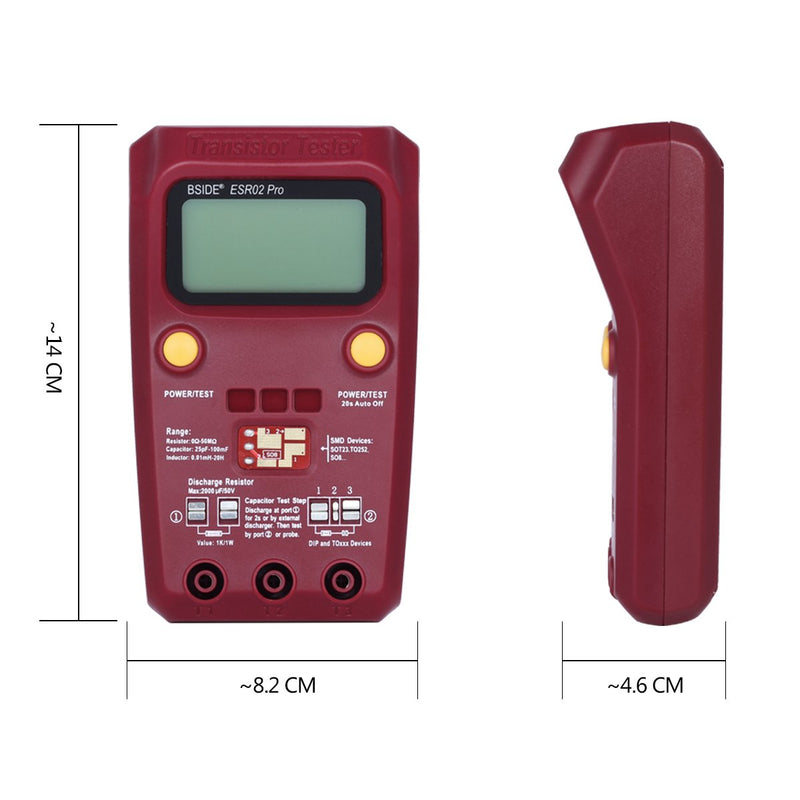 [Australia - AusPower] - BSIDE ESR02 PRO Digital Transistor SMD Components Tester Diode Triode Capacitance Inductance Multimeter ESR Meter Transistor Tester Red 
