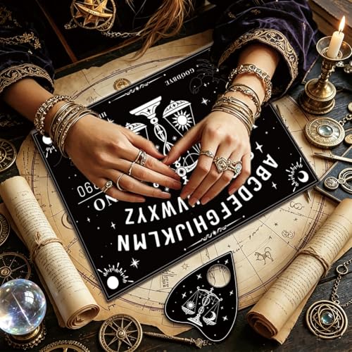 Wood Spirit Board with Heart Planchette A4 Size, Pendulum Dowsing Board Constellation Pattern Wooden Black Divination Tool Set for Home Decor Altar Meditation Spiritual Talking