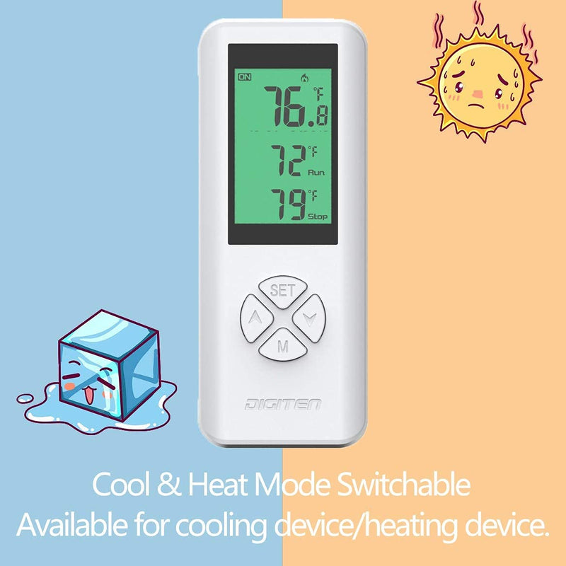 [Australia - AusPower] - DIGITEN WTC200 Wireless Temperature Controller Thermostat Outlet Remote Control Thermometer with 2m/6ft NTC Temp Sensor Probe Heating Cooling Mode for Fan Heater Greenhouse Homebrewing Reptile 1. White 