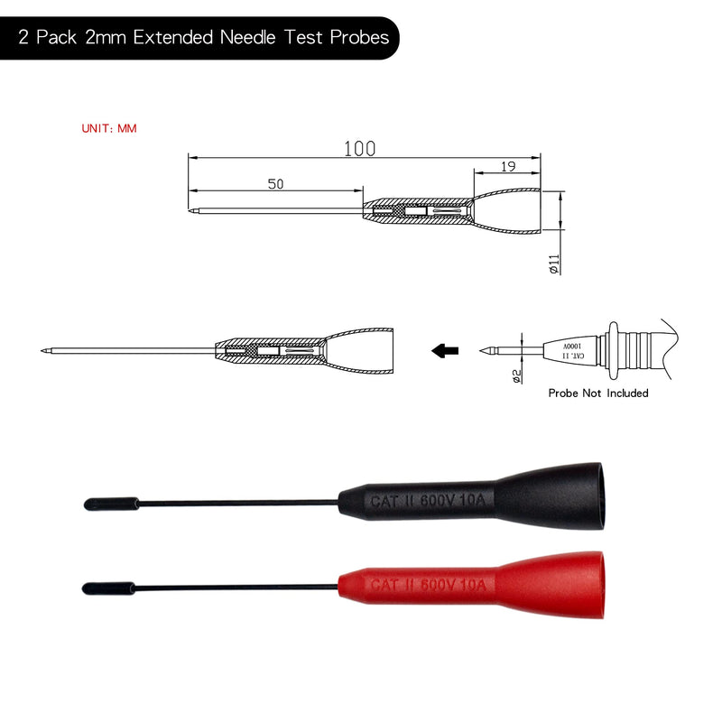 [Australia - AusPower] - Multimeter Needle Probe Pins, Extendable Needle Probe Set Non-Destructive Piercing Needle Probe Tip Adapter for 2mm Test Probes 2 PCS 