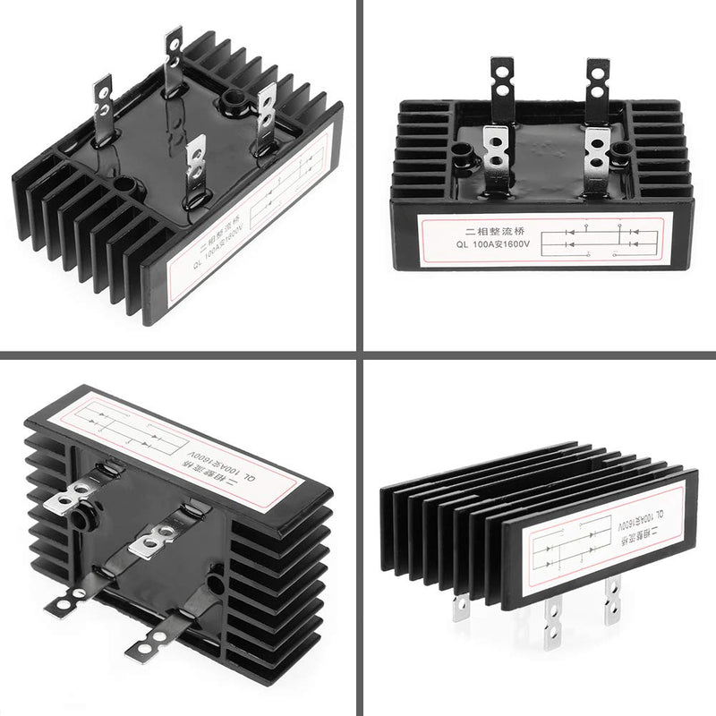 [Australia - AusPower] - 2 Phase Diode Bridge Rectifier 100A 1600V Voltage High Power Bridge Rectifier Full Silicon Diodes Bridge Rectifier Diode Black with Heatsink Good Heat Dissipation 