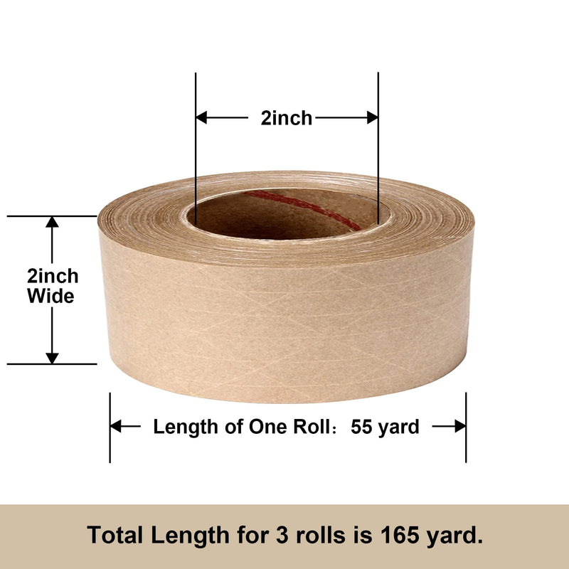 TooCust Water Activated Tape Fiber Reinforced Packing Tape Kraft Tape 2”X 165 feet Per Roll Brown Tape Gummed Paper Tape for Heavy Duty Packaging and Shipping Writable Eco-Friendly Biodegradable 1