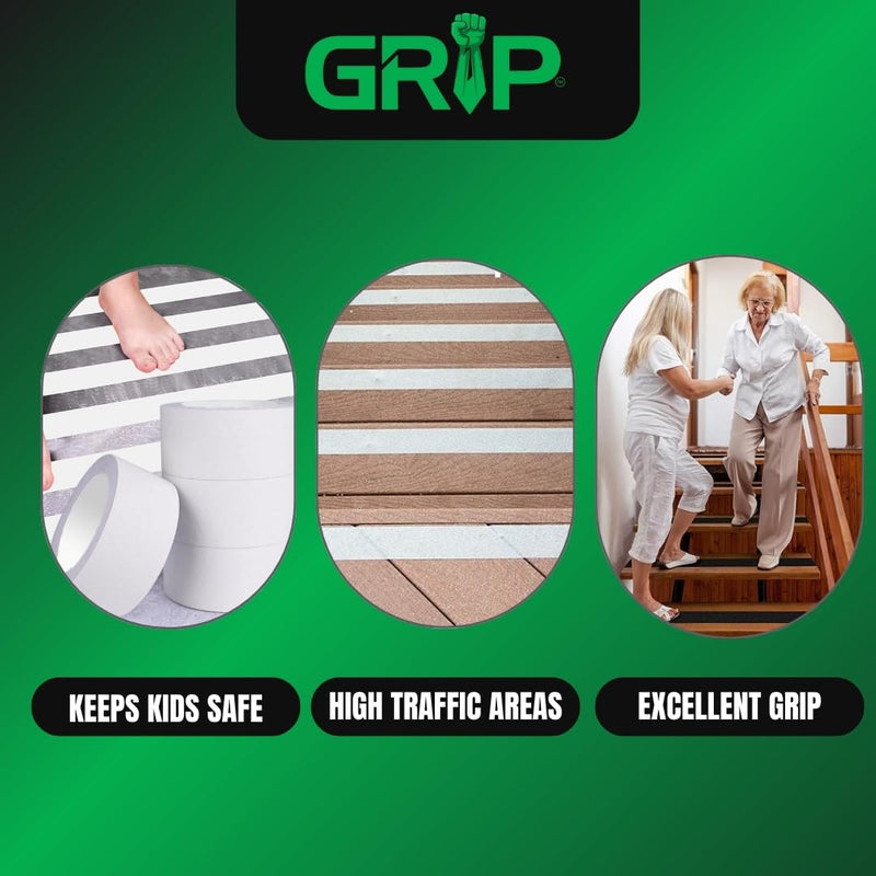 GRIP Anti Slip Tape - 80 Grit High Traction Non-Slip Tape for Stairs, Ramps, Floors, Indoor/Outdoor Use, Easy Cut & Apply, Durable for Heavy Traffic Areas (4" x 34') 4" x 34' White 1
