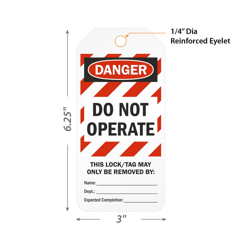 SmartSign Pack of 100 “Danger - Do Not Operate” 2-Sided Lock Out Safety Tags in Dispenser Box | 3" x 6.25" Plastic, Red White Stripes Do Not Operate - 1