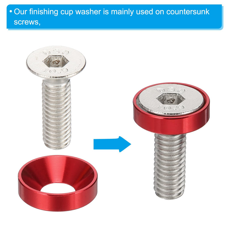 [Australia - AusPower] - PATIKIL M6 Finish Countersunk Washer Kit, 20 Set Aluminum Alloy Flat Cup Head Screw Bolt Gasket for Mechanical Accessories Parts DIY Models, Rose Red 