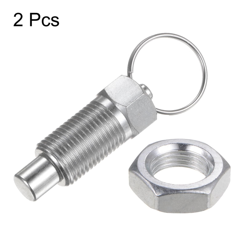 [Australia - AusPower] - 2Pcs Spring Plunger with Pull Ring M16x1.5 Thread Size 0.96" Thread Length Pin Dia.10mm Flat Head Carbon Steel Non-Locking Retractable Index Plunger for Industrial Equipment 