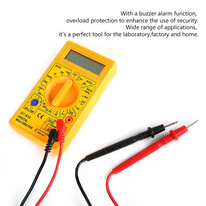 [Australia - AusPower] - Multimeter Tester, -832 Handheld Pocket Digital Multimeter AC DC Voltage Current Tester with Buzzer,Ohm Volt Amp Meter (Yellow) 