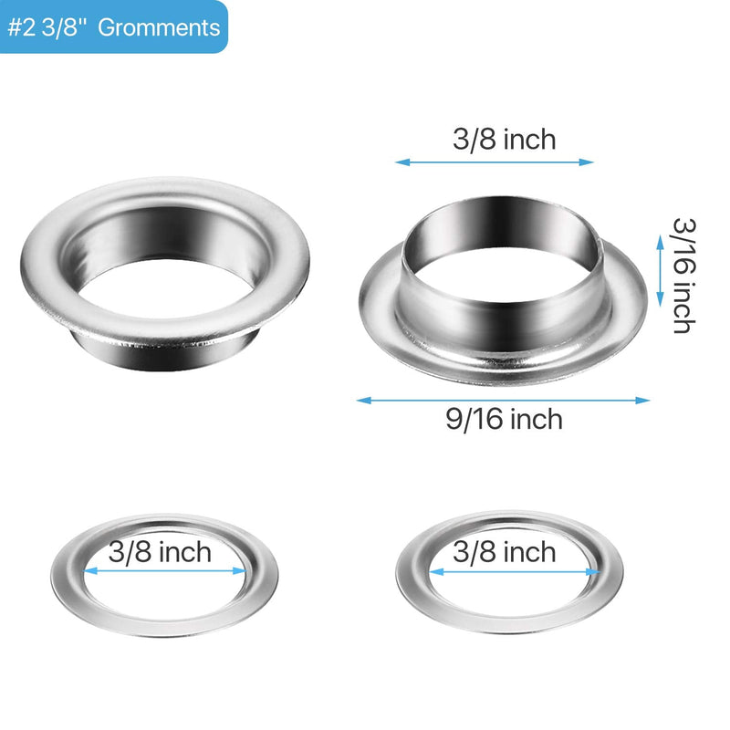 [Australia - AusPower] - 500 Pieces Grommet and 500 Pieces Washer Grommet Kit Finish Grommet Eyelet for Clothes Fabric Leather Tag Bag (3/8 Inch) Silver 3/8 Inch 