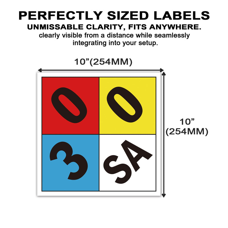 NFPA 704 Hazard Diamond Label, 12 Inch Vinyl Decal, 3-0-0-SA Rating, Chemical Storage Emergency Response, 2-Pack