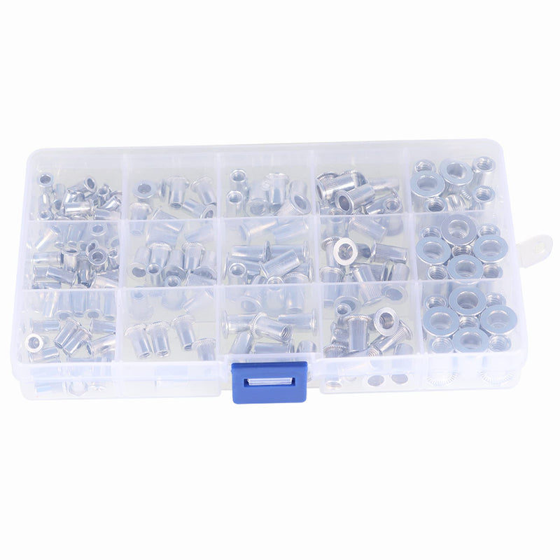 [Australia - AusPower] - 150Pcs Rivet Nuts SAE Rivet Nut Assortment Kit Aluminum Flat Head Threaded Insert Nutserts 6-32 8-32 10-24 10-32 1/4-20 (150Pcs) 