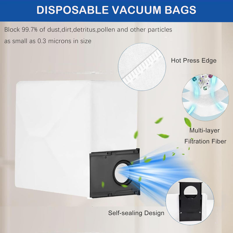 18Pcs Replacement Parts for Eureka J15 Pro Ultra Robot Vacuum Cleaner, 1 Main Roller Brush 4 Side Brushes 4 Hepa Filters 4 Mop Pads 4 Vacuum Bags,1 Cleaning Brush Accessories Kit