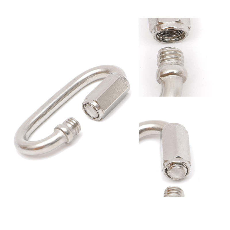 [Australia - AusPower] - 304 Stainless Steel Chain Quick Link Oval Locking Carabiner, Key chain Connector, with 304 Stainless Steel Double Ended Swivel Eye Hook Eye to Eye Swivel 2PCS M5 Chain Link + 1PCS M6 Swivel 