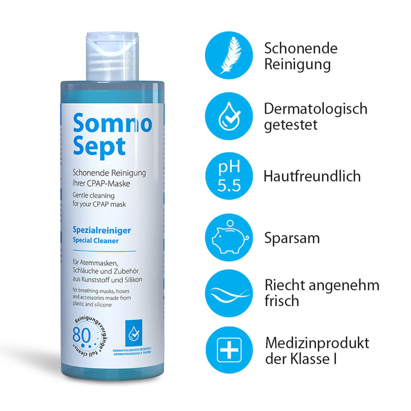 CPAP Cleaning Kit (SomnoSept 400 ml, SomnoSept Cleaning Cloths 72 Pieces, Oxyhero Brush 19 mm) - High Quality All-Round Carefree Cleaning Package Mit 19 mm Bürste