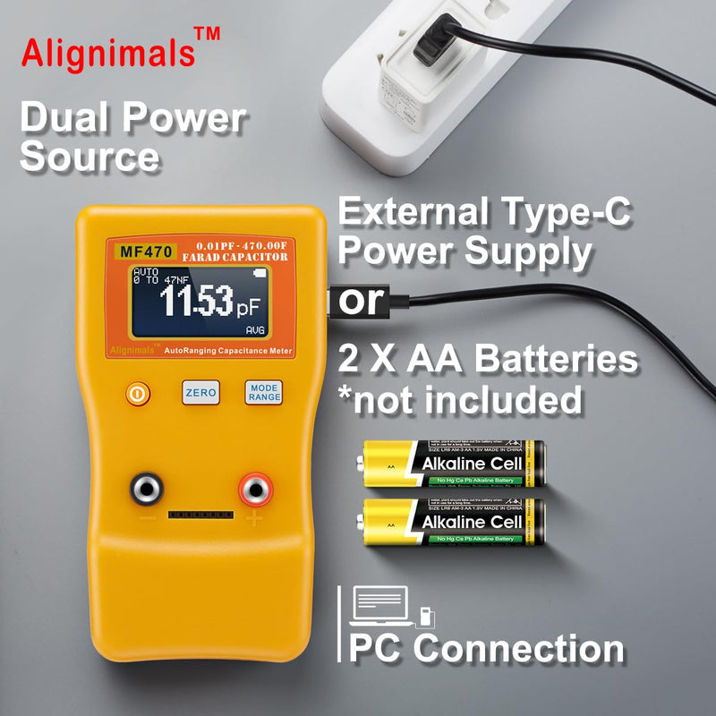 Capacitor Tester, MF470 Auto Ranging Capacitance Meter, Professional Measuring Capacitance Resistance, ESR Capacitor Meter Car Audio Farad Super Capacitor Measurment 0.01pF to 470,000,000uF