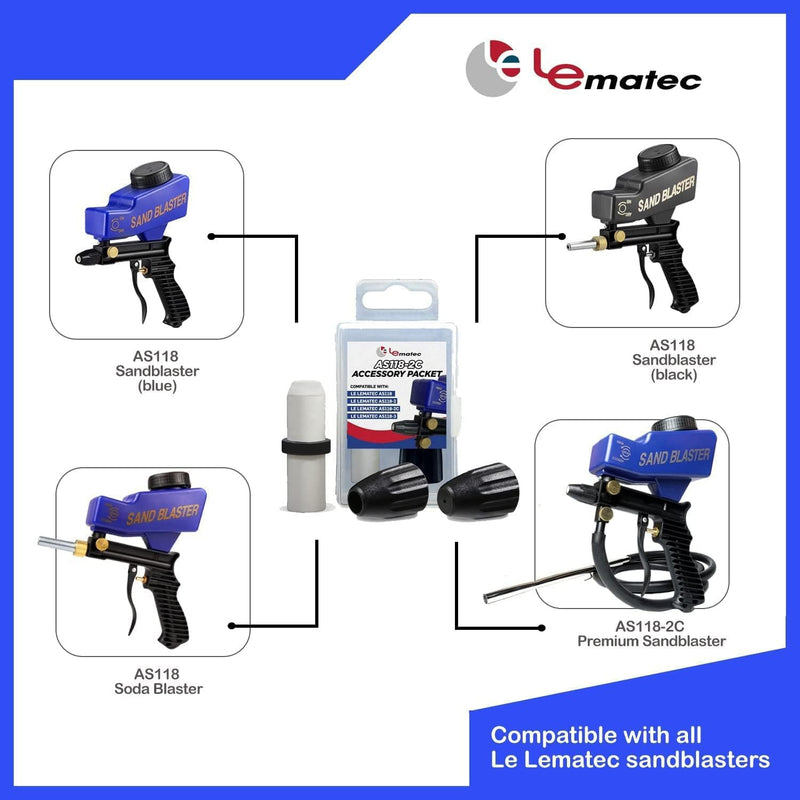 [Australia - AusPower] - LE LEMATEC Accessory Packet for AS118 Sandblaster Gun Kit, Durable Sand Blasting Spare Nozzle Tip For Replacement, Includes 1 Ceramic Nozzle, 2 Black Covers, 1 Storage Case 
