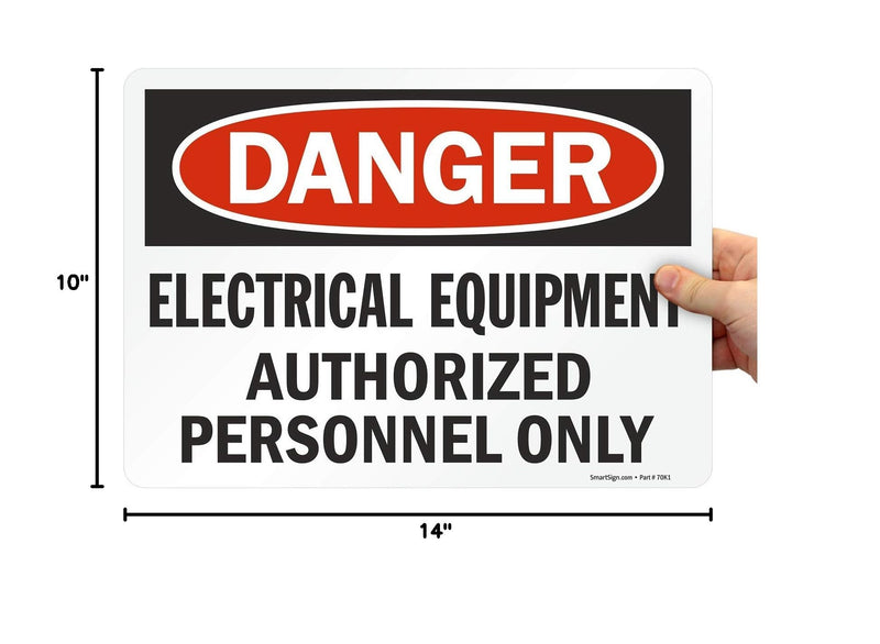 SmartSign - U9-1488-ND_10x14 "Danger - Electrical Equipment, Authorized Personnel Only" Label | 10" x 14" Laminated Vinyl Black/Red on White
