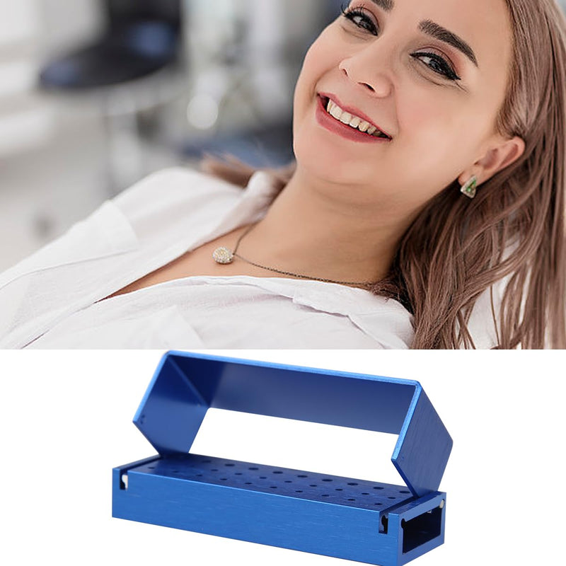 [Australia - AusPower] - Dental Burs Holder Block Case 30 Holes 2Pcs Disinfection Diamond Burs Aluminium Autoclavable Opening Box for Laboratory Clinics（Sliver and Blue） 