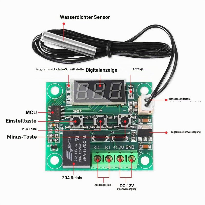 AITRIP 6 x LED Digital Thermostat DC 12 V - W1209 Heating/Cooling Temperature Control Switch Module with Waterproof 50 ~ 110 °C Sensor Probe + Transparent Acrylic Housing