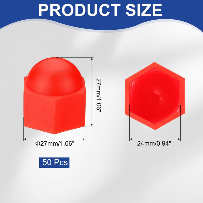 [Australia - AusPower] - PATIKIL 50 Pcs Hex Nut Cover, M16x24x27mm Nylon Screws Bolt Covers Caps Dome Acorn Hex Head Bolt Protection Cap for Screws Nut, Red 